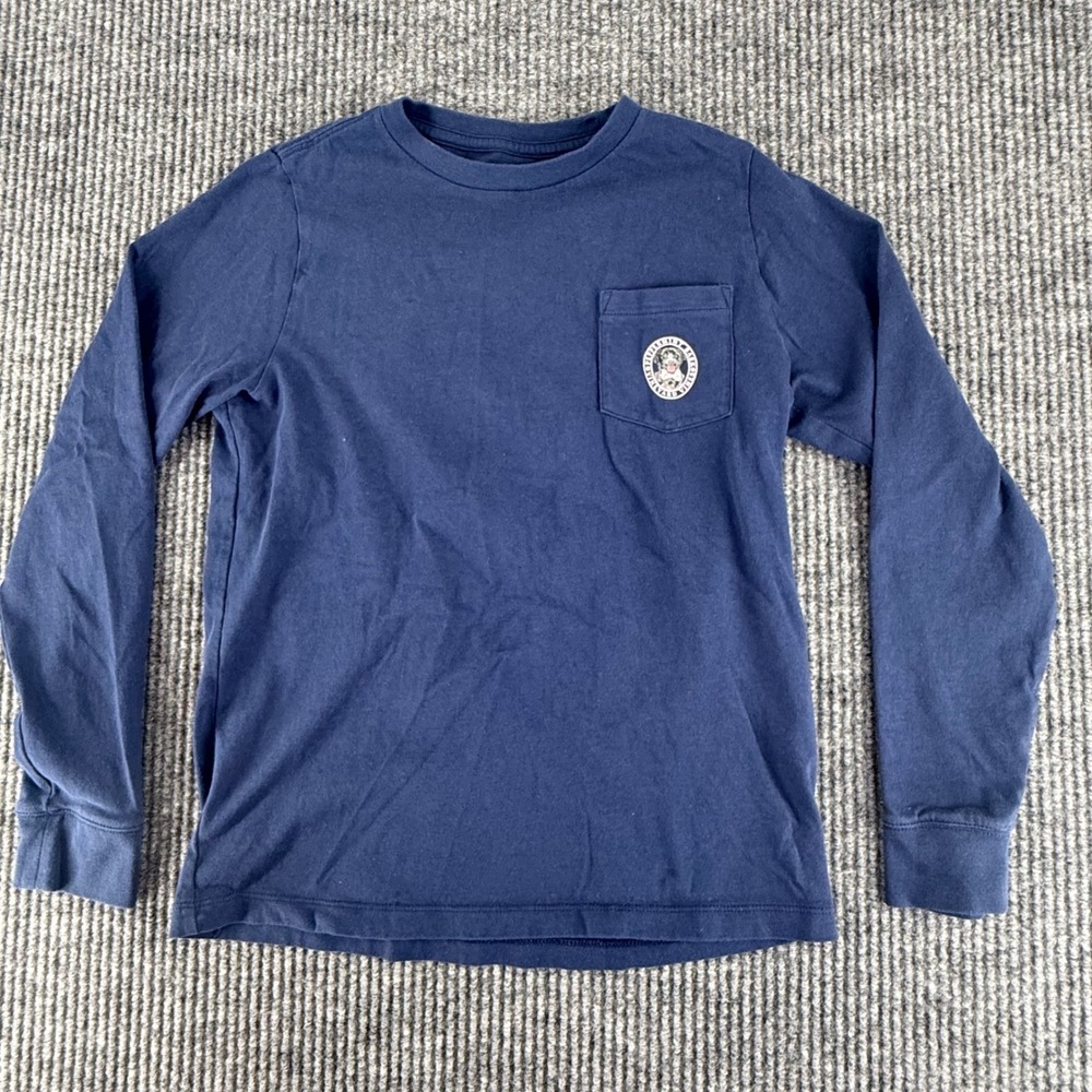 Vineyard Vines Long Sleeve Shirt Kids S 8-10 Navy Good Peppermint Bark Dog Pcket